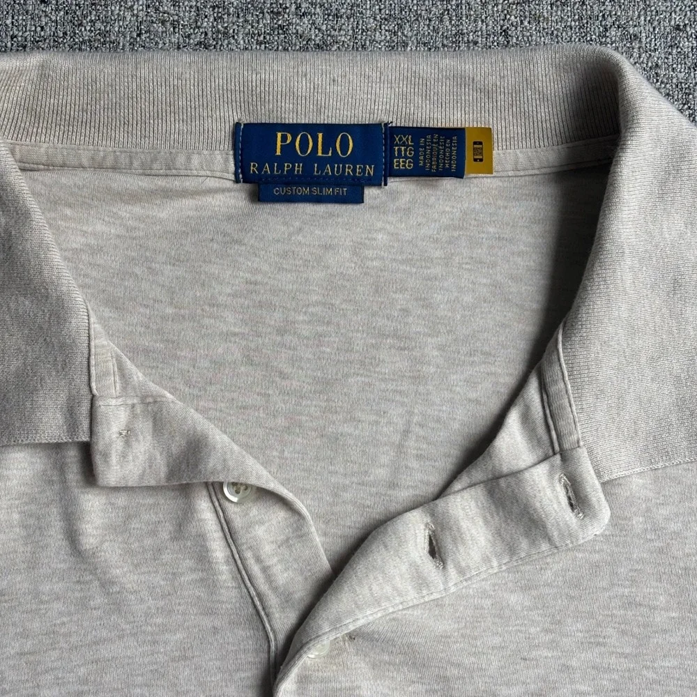 Polo Ralph Lauren Polo Mens XXL Beige Custom Slim Fit Heathered Jersey Pony Logo